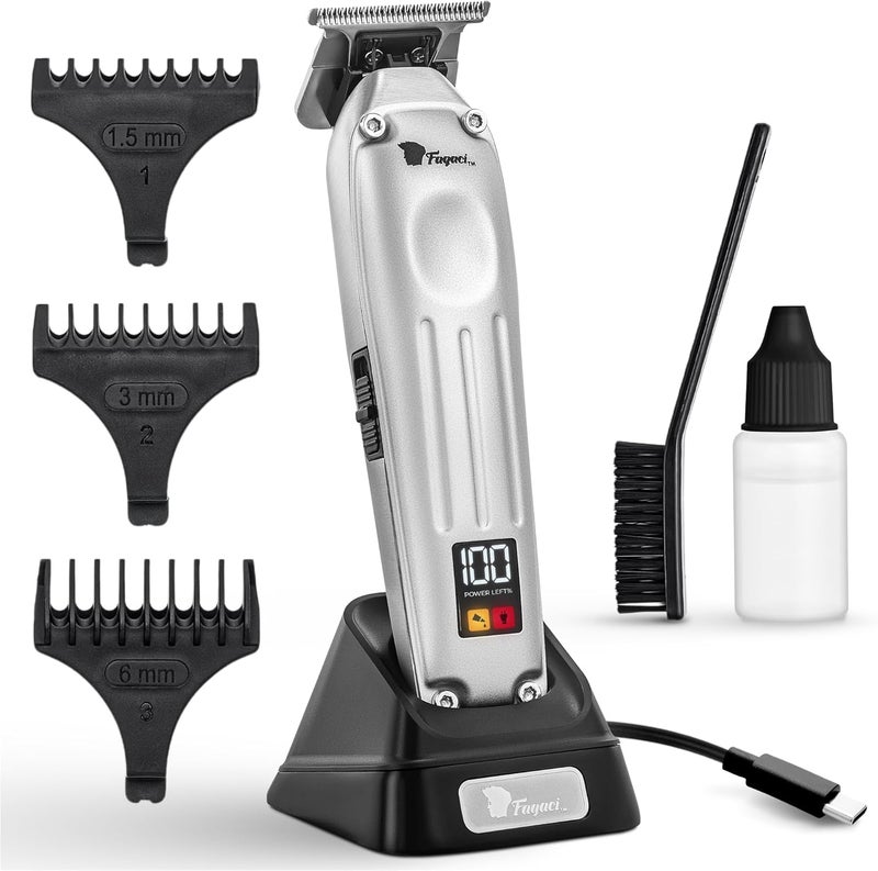 Fagaci Professional Zero Gap Hair Trimmer for Men 5X Longer Sharpness Beard Trimmer for Men Cordless Rechargeable T Blade Barber Trimmers with Brushless Motor Precision Beard Trimmers Detailer