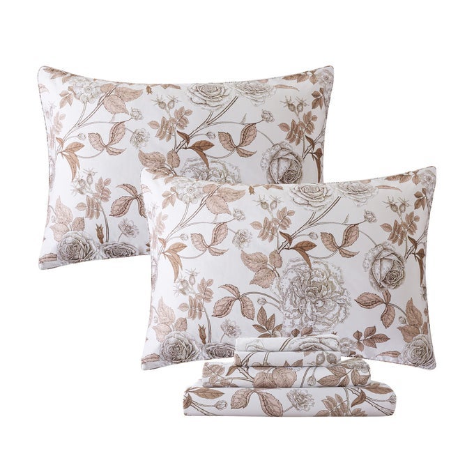 SHEETS SET KING VINTAGE WHITE AND BROWN FLORAL BEDDING ELEGANT PEONY SHEETS SET SHABBY ROSE FARMHOUSE BEDDING 100 EGYPTIAN COTTON 800 THREAD COUNT DEEP POCKET FITTED SHEET 4PCS KING SIZE