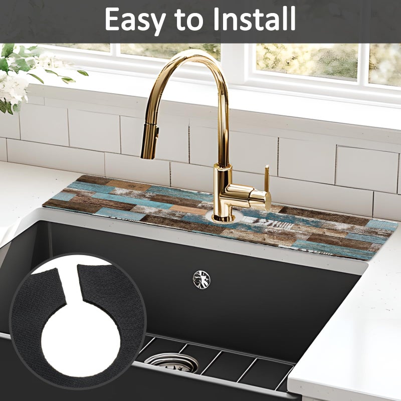 yrhsnclsdg 24" X 5.5" Kitchen Sink Splash Guard Faucet Mat Wood Grain Super Absorbent Fast Drying Faucet Guard & Draining Mat Sink Splash Guard Behind Faucet for Kitchen, Bathroom - Image 5