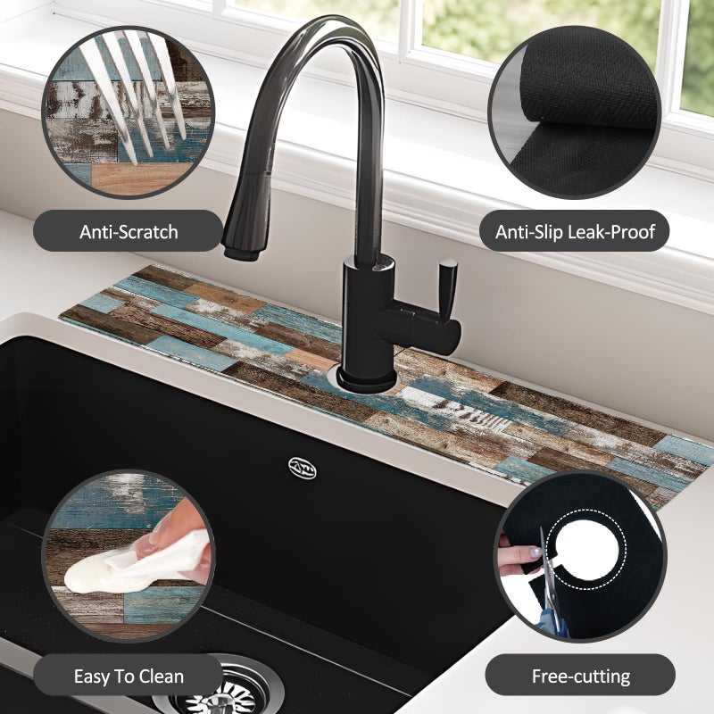 yrhsnclsdg 24" X 5.5" Kitchen Sink Splash Guard Faucet Mat Wood Grain Super Absorbent Fast Drying Faucet Guard & Draining Mat Sink Splash Guard Behind Faucet for Kitchen, Bathroom - Image 4