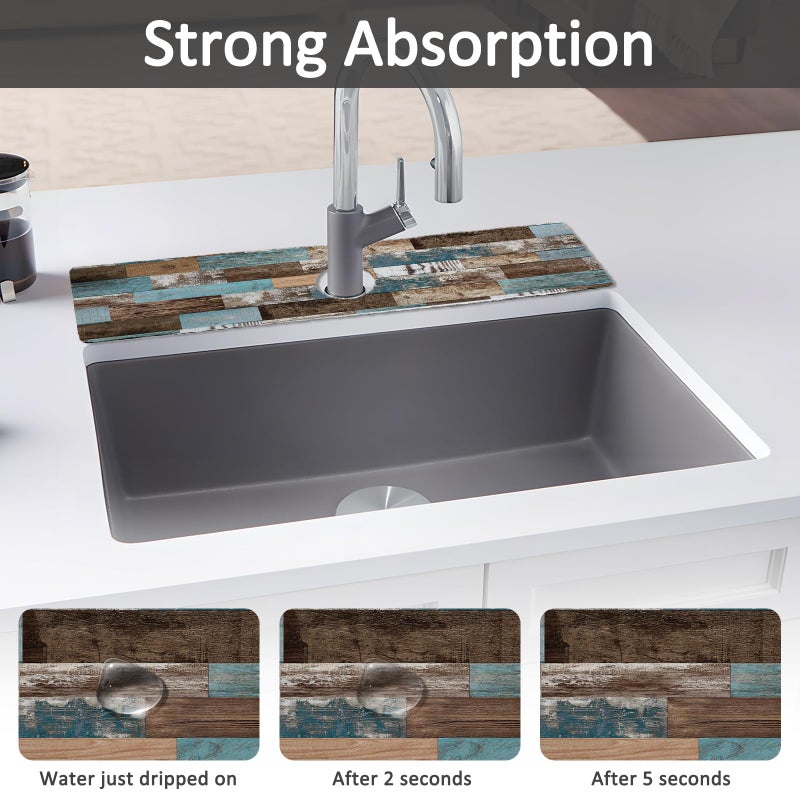 yrhsnclsdg 24" X 5.5" Kitchen Sink Splash Guard Faucet Mat Wood Grain Super Absorbent Fast Drying Faucet Guard & Draining Mat Sink Splash Guard Behind Faucet for Kitchen, Bathroom - Image 3