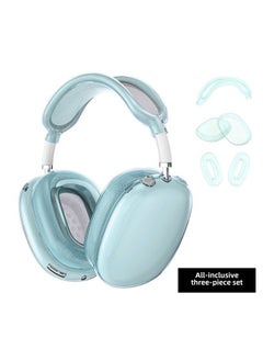 Applicable To Apple Air Pods Max Bluetooth Wireless Headset Transparent Soft Shell Headset Transparent Protective Cover-Color:light Blue/full Set Of Three Pieces-Model:air Pods Max Bag With White Pearl