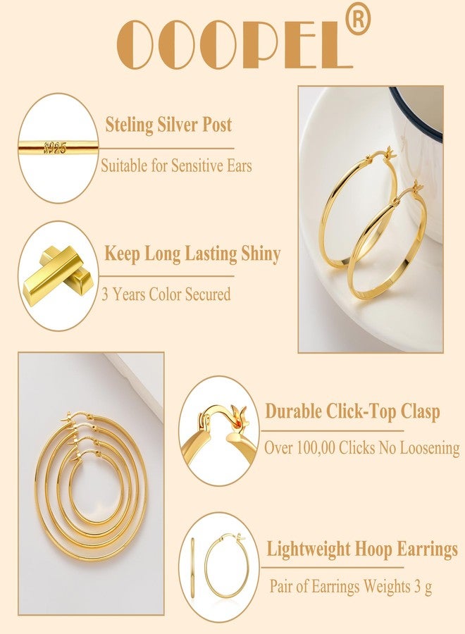 OOOPEL 3mm Wide Large Hoop Earrings for Women Hypoallergenic 925 Sterling Silver Post Gold Hoop Earrings Lightweight Silver Hoop Earrings for Women Oversize Big Gold Hoops 30/40/50/60MM, 60mm, Silver, - Image 3