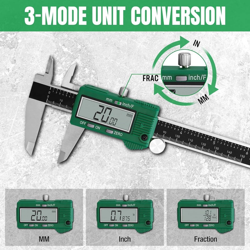 SK 6-Inch/150 mm Digital Calipers, Vernier Caliper with Large LCD Screen, Caliper Measuring Tool with Auto-Off Feature, Inch/Millimeter/Fraction Conversion, ±0.001"/0.03 mm Accuracy - Image 4