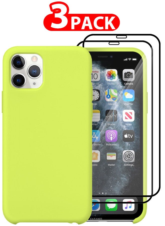 CATANES [for iPhone 11 Pro Max] 3 Pack Silicone Case and 2 3D Screen Protectors Shockproof Protective Case Anti Scratch Smooth Case Cover/Lime - Image 1