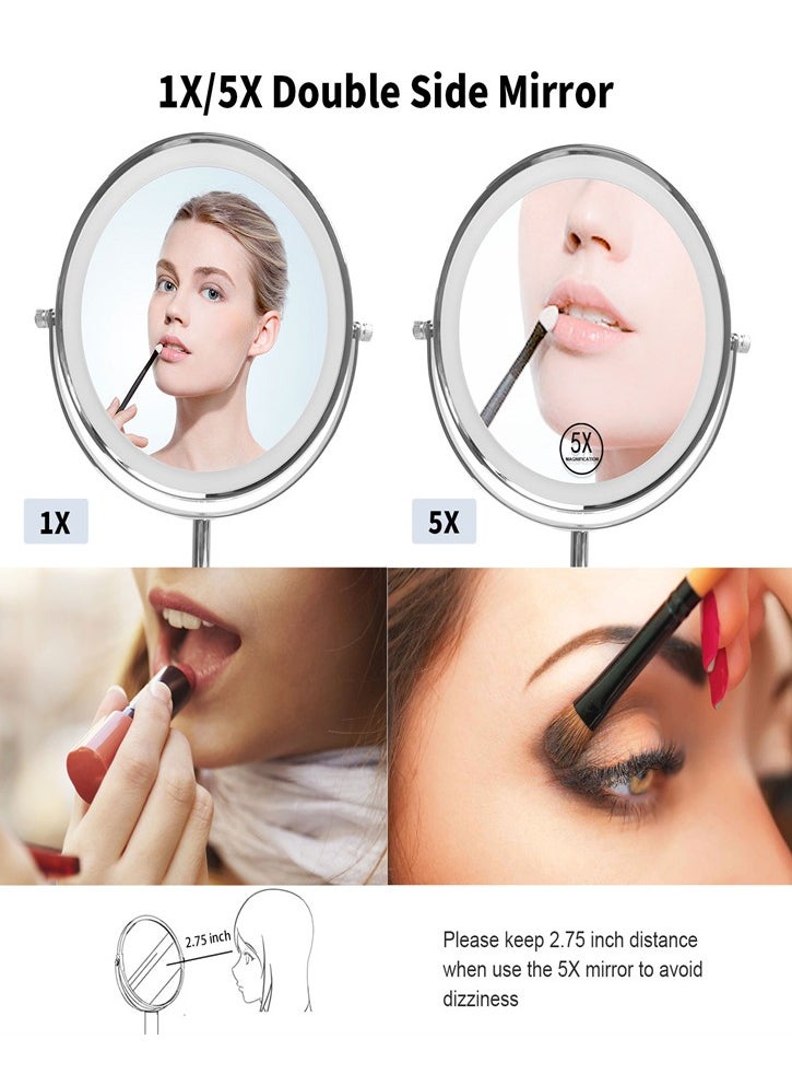 Generic - 8in Lighted Makeup Vanity Mirror with ,1X/5X Makeup Mirror with Lights, Double Sided Magnification Mirror, 3 Color Lighting Dimmable Cosmetic Mirror with Touch Control 360°Rotation Vanity Mirror - Image 1