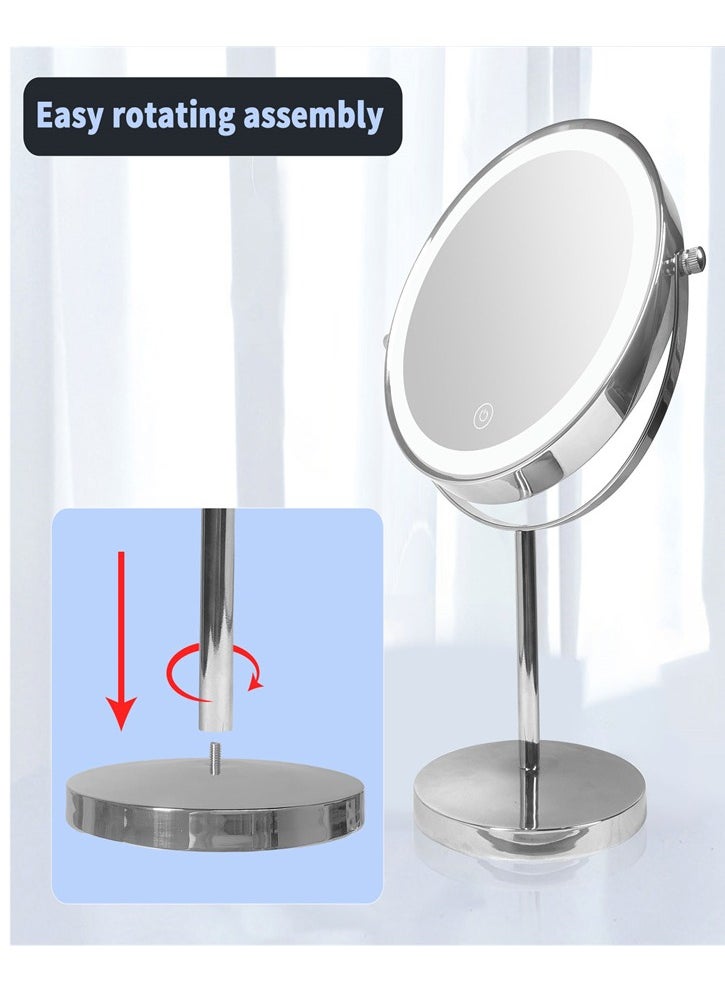 Generic - 8in Lighted Makeup Vanity Mirror with ,1X/5X Makeup Mirror with Lights, Double Sided Magnification Mirror, 3 Color Lighting Dimmable Cosmetic Mirror with Touch Control 360°Rotation Vanity Mirror - Image 1