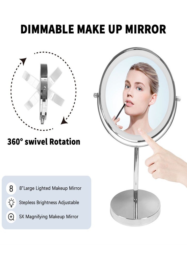 Generic - 8in Lighted Makeup Vanity Mirror with ,1X/5X Makeup Mirror with Lights, Double Sided Magnification Mirror, 3 Color Lighting Dimmable Cosmetic Mirror with Touch Control 360°Rotation Vanity Mirror - Image 1