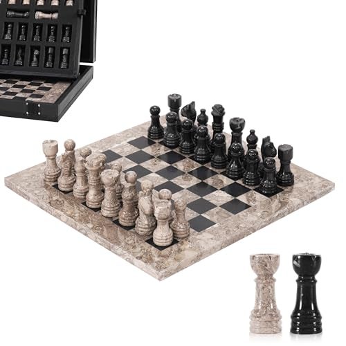 MARBLE RANGE Marble Chess Set for Adults 10 Handmade Oceanic  Black Board Game with 32 Chess Pieces 2 Extra Queens  Storage Box Luxury Travel Game Elegant for Home Decor - Image 1