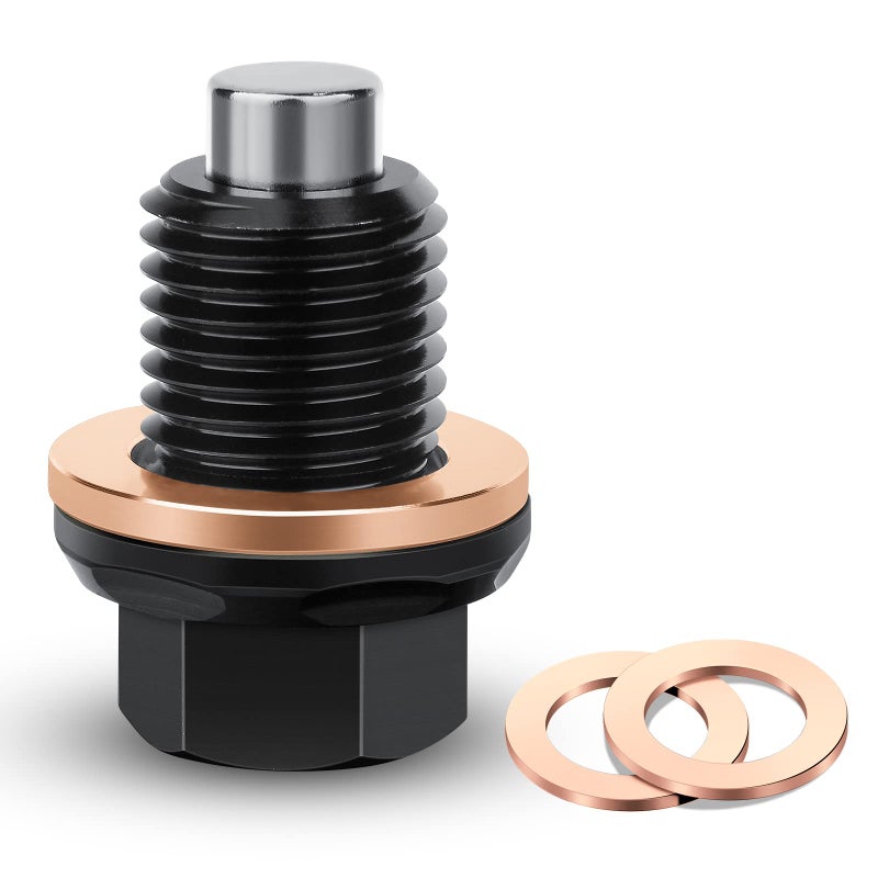 DEEFILL M14 x 15 Magnetic Oil Drain Plug T6 Aviation Aluminum with Red Copper Crush Washer Gasket Compatible with Ford GM Hyundai KIA and More Select Models