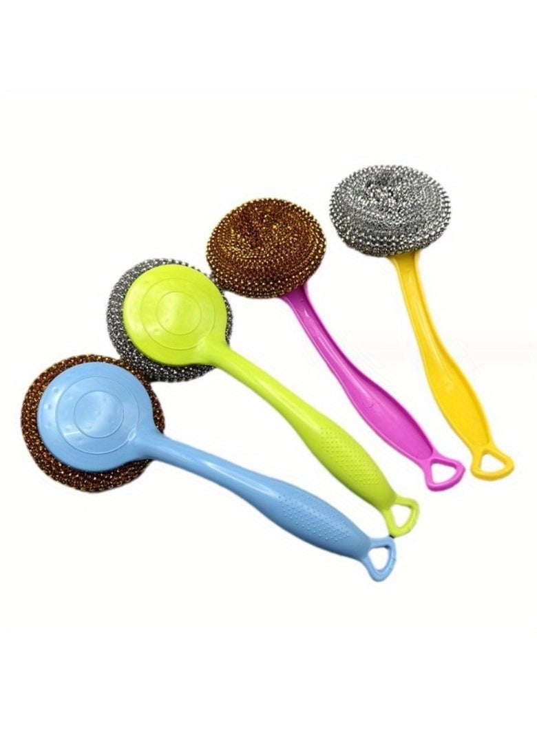 Generic Dishwashing Scrubber Brush with 3 Replaceable Steel Sponges - Ergonomic Handle & Random Color  - Image 5
