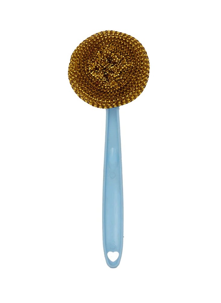 Generic Dishwashing Scrubber Brush with 3 Replaceable Steel Sponges - Ergonomic Handle & Random Color  - Image 1