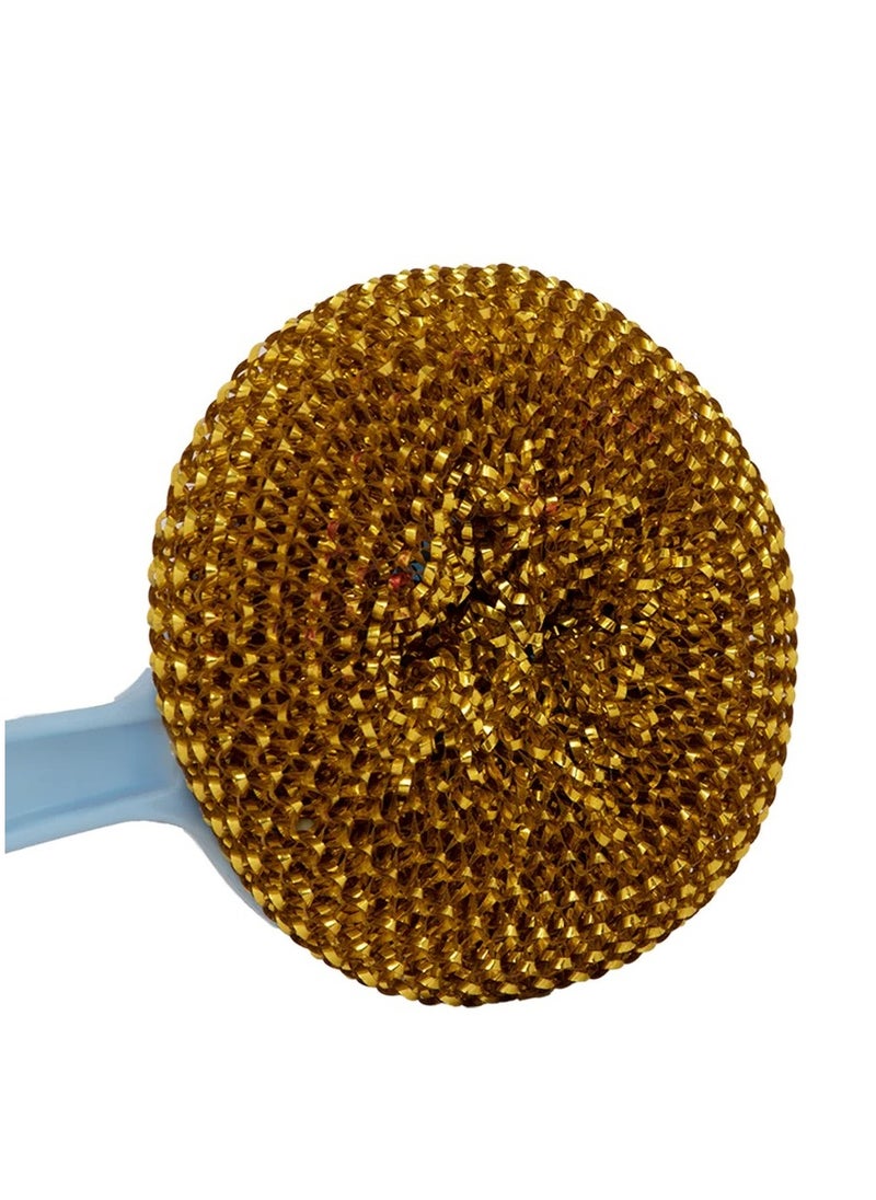 Generic Dishwashing Scrubber Brush with 3 Replaceable Steel Sponges - Ergonomic Handle & Random Color  - Image 2