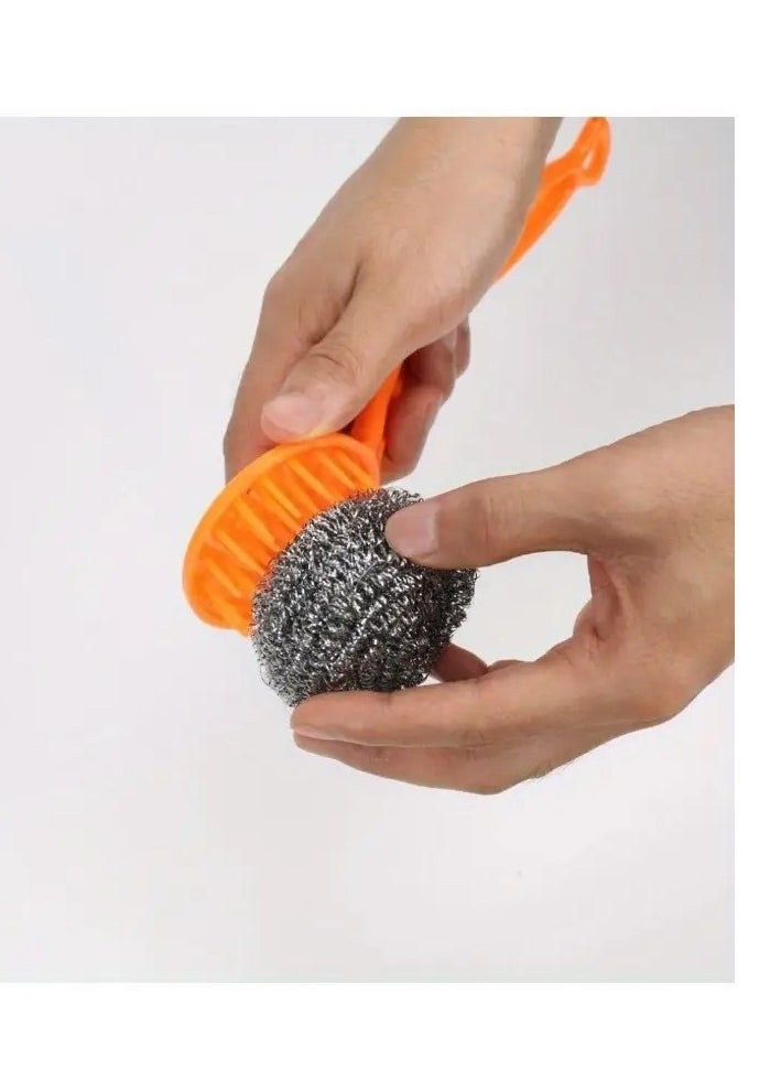 Generic Dishwashing Scrubber Brush with 3 Replaceable Steel Sponges - Ergonomic Handle & Random Color  - Image 4