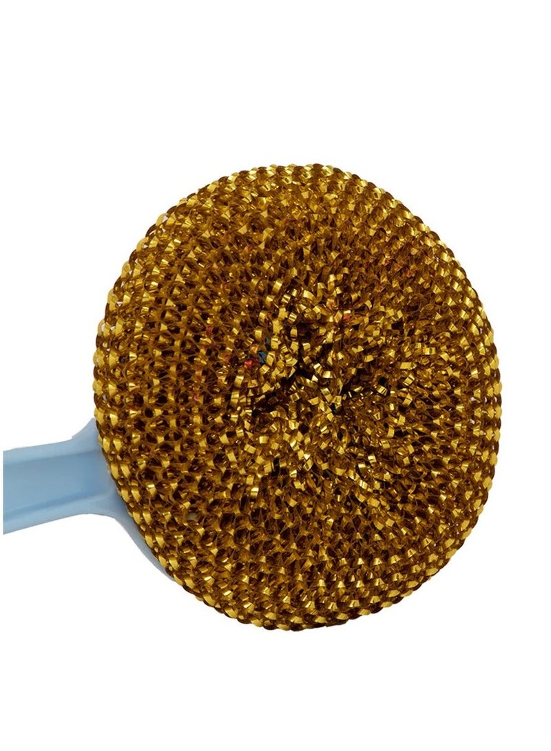 Dishwashing Scrubber Brush with 3 Replaceable Steel Sponges - Ergonomic Handle & Random Color - Image 2