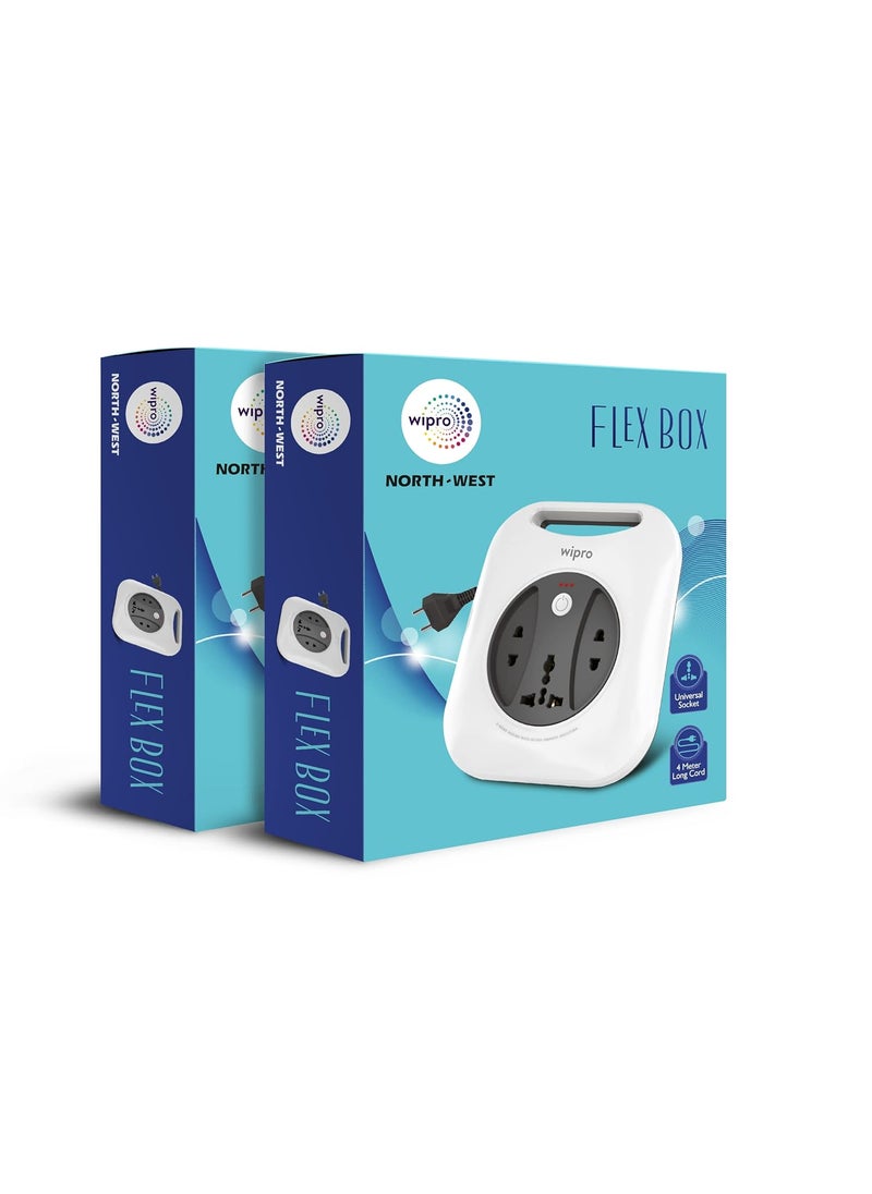 WIPRO Wipro Flex Box Extension Cord with 1 Universal 3 Pin Socket 2 units of 2 Pin Socketswith Master Switch Indicator 4 mtr long copper wire Power Strip for Home Office Pack of 2 Grey White  - Image 3