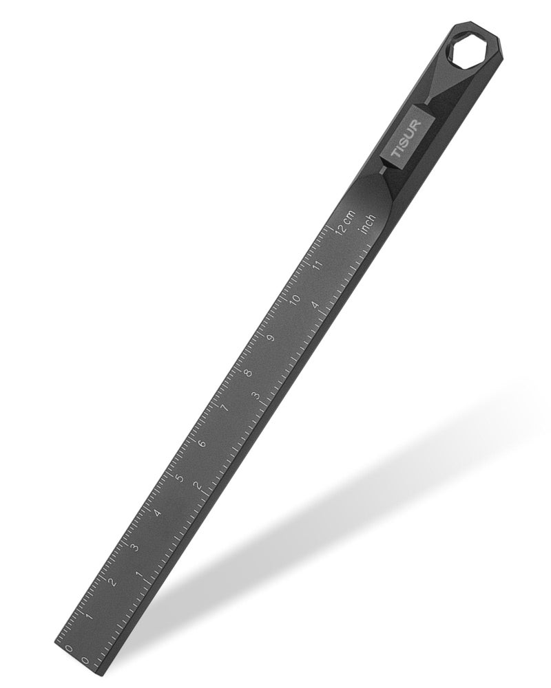 TISUR Titanium Straight Edge Ruler in Both CM INCH 12cm Scale Metal Ruler Measuring Ruler Tool for Quilting Sewing Drafting Machinist Carpenter Black - Image 2