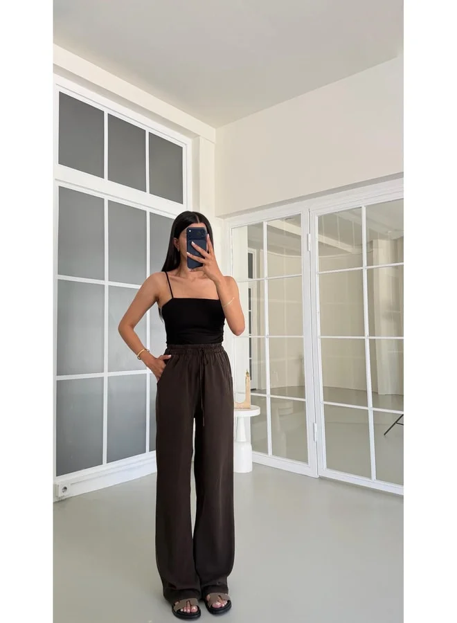 GAUS Bitter Coffee Washable Waist Elastic Tencel Pants GAUS-01678.