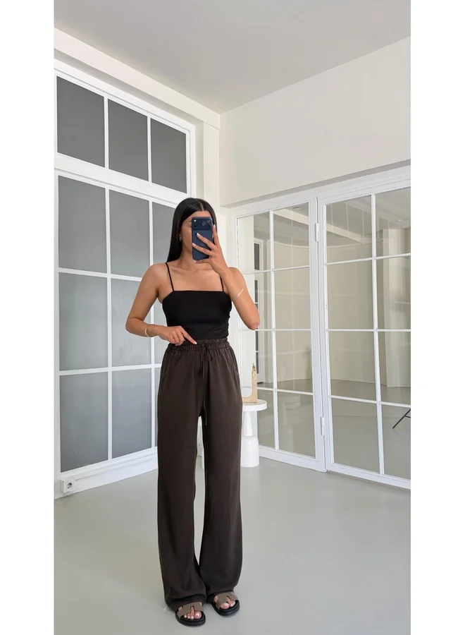 GAUS Bitter Coffee Washable Waist Elastic Tencel Pants GAUS-01678.