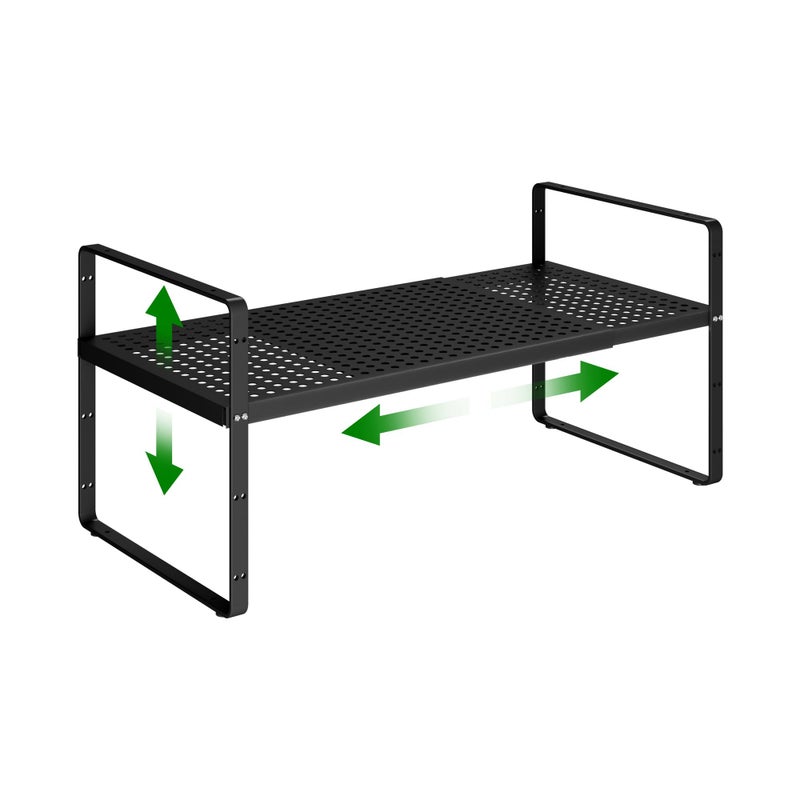 Expandable Kitchen Cabinet Shelf Organizer Rack Heavy Duty Metal Spice Rack Stackable Kitchen Counter Storage Shelf for Kitchen Cabinet Pantry Bathroom Black  16527 L x 102 W x 96 H  1Pack