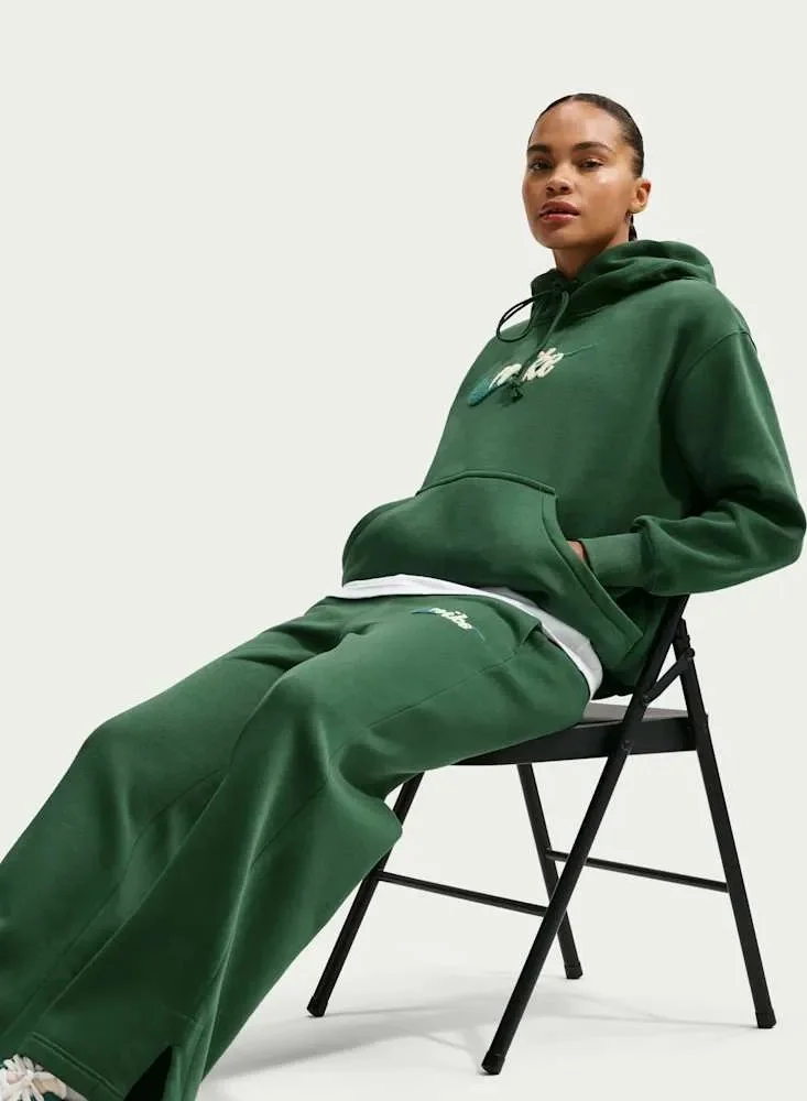 Nike Fir/Malachite (Dark Green) Nsw Phoenix Fleece High-Rise Logo Wide-Leg Sweatpants for Women | Best Price UAE