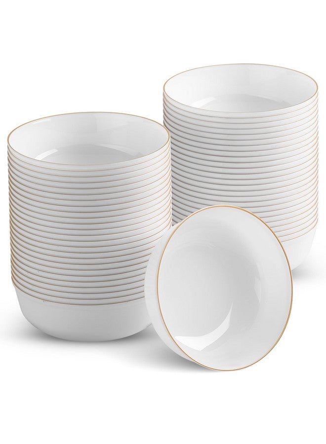 BloominGoods Disposable Plastic Soup Bowls, 50-Pack 14 Oz. Heavyweight White With Gold Rim Bowls For Party, Wedding Or Event - Image 1