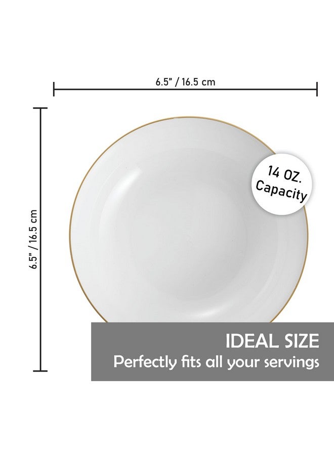 BloominGoods Disposable Plastic Soup Bowls, 50-Pack 14 Oz. Heavyweight White With Gold Rim Bowls For Party, Wedding Or Event - Image 3