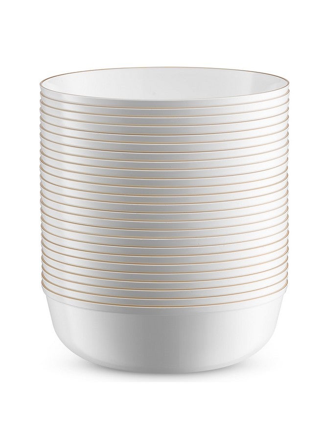 BloominGoods Disposable Plastic Soup Bowls, 50-Pack 14 Oz. Heavyweight White With Gold Rim Bowls For Party, Wedding Or Event - Image 4