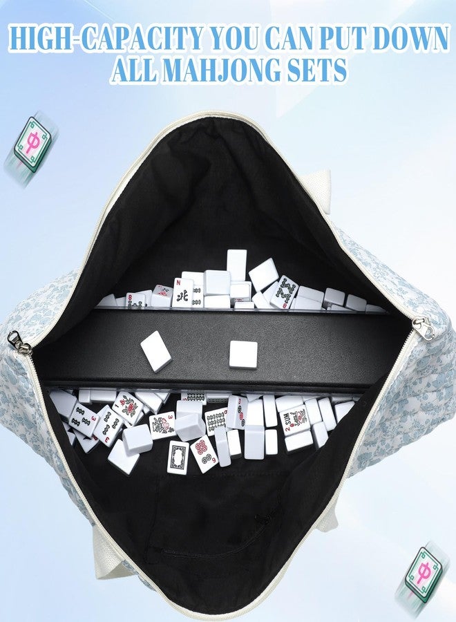 Locmeo حقيبة حمل ما جونغ مبطنة من لوكميو، مقاس 21 × 9.8 × 3.1 بوصة، حقيبة ما جونغ محمولة، حقائب قطع أمريكية، منظم حمل مبطن مطبوع عليه زهور باللون الأزرق، هدية للنساء (زهور، أزرق داكن) - Image 3