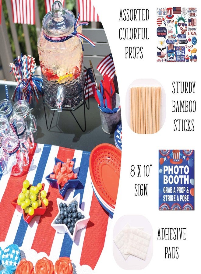 Outside The Booth 4th of July Photo Booth Props - 41-pc Photobooth Kit with 8 x 10-Inch Sign, 60 Adhesive Pads, 45 Sticks - 4th of July Party Decorations - Patriotic Party Supplies - American Party Decorations - Image 2