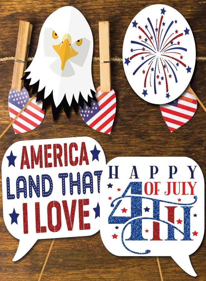 Outside The Booth 4th of July Photo Booth Props - 41-pc Photobooth Kit with 8 x 10-Inch Sign, 60 Adhesive Pads, 45 Sticks - 4th of July Party Decorations - Patriotic Party Supplies - American Party Decorations - Image 4