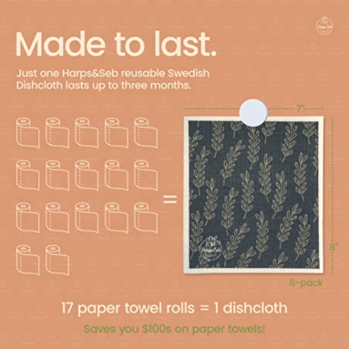 Harps&Seb Swedish Dishcloths for Kitchen Dishcloths - 6 Pack, Reusable Paper Towels with Clips, Super Absorbent Washable Non-Scratch Swedish Dish Towels, No Odor, Biodegradable - Image 5