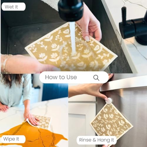 Harps&Seb Swedish Dishcloths for Kitchen Dishcloths - 6 Pack, Reusable Paper Towels with Clips, Super Absorbent Washable Non-Scratch Swedish Dish Towels, No Odor, Biodegradable - Image 3