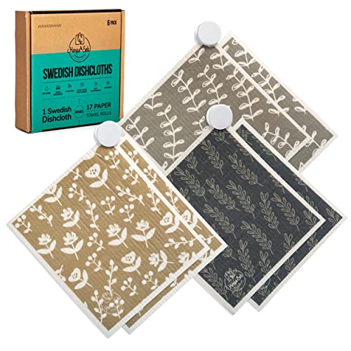 Harps&Seb Swedish Dishcloths for Kitchen Dishcloths - 6 Pack, Reusable Paper Towels with Clips, Super Absorbent Washable Non-Scratch Swedish Dish Towels, No Odor, Biodegradable - Image 1