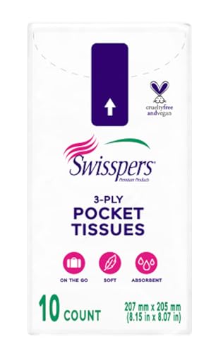 Swisspers Pocket Tissues, 3-Ply White Facial Tissues for Purse, Pocket, Car, Strong & Absorbent, 10 Tissues/Pack, 8 Packs (80 Tissues Total) - Image 2