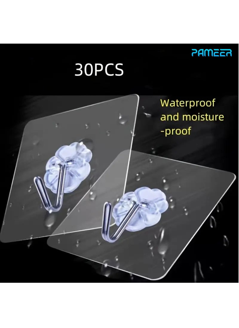 PAMEER 30-Pcs Transparent Hooks, Waterproof and Self-Adhesive Wall-Mounted No-Drill Hangers for Kitchen, Bathroom, Dormitory, or Behind Doors, Utility Hooks.  - Image 1