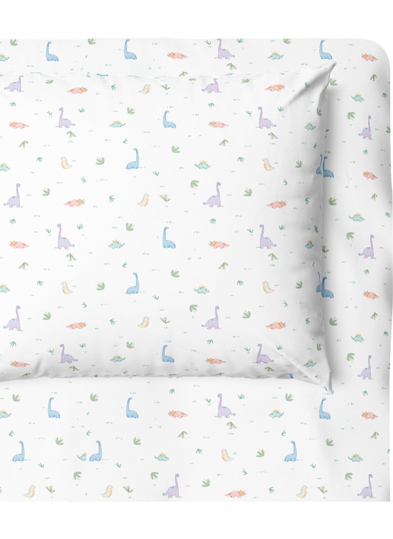 Casadora Baby Dino 100% Cotton Satin Fitted Sheet Set -100X200X30+50X70CM  - Image 1