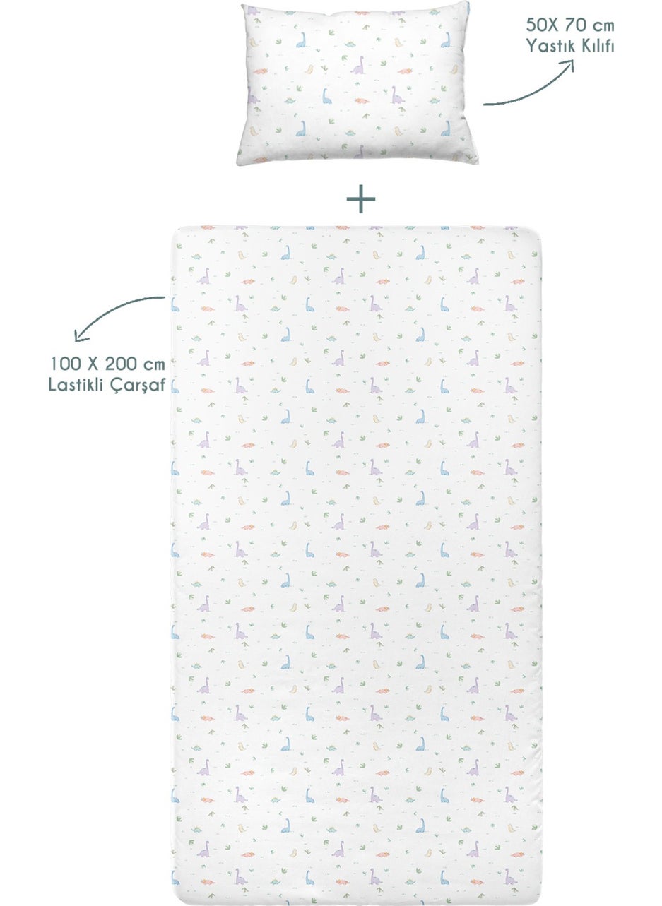 Casadora Baby Dino 100% Cotton Satin Fitted Sheet Set -100X200X30+50X70CM  - Image 2