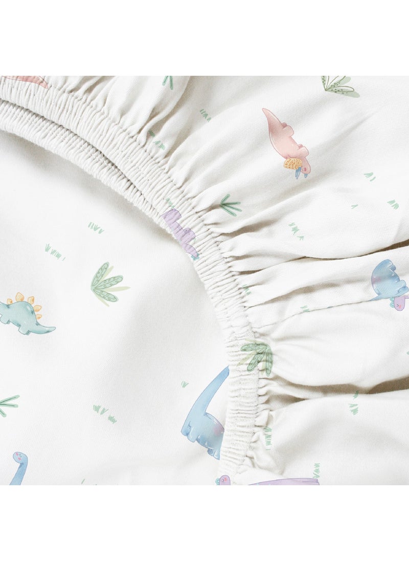Casadora Baby Dino 100% Cotton Satin Fitted Sheet Set -100X200X30+50X70CM  - Image 4