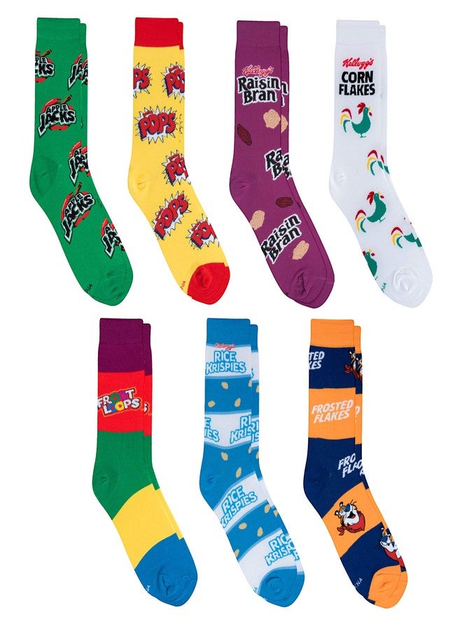 Crazy Socks - Breakfast Cereal Crew Sock Gift Set - 7-Pack Novelty Crew Socks Value Bundle - Size Large for Men & Women - Funny Food-Themed Cool Sox - Cozy Daily Wear - Great Gift for Fans Holidays - Image 1