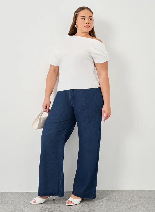 Styli Styli Plus Top with Asymmetric Neck and Short Sleeve