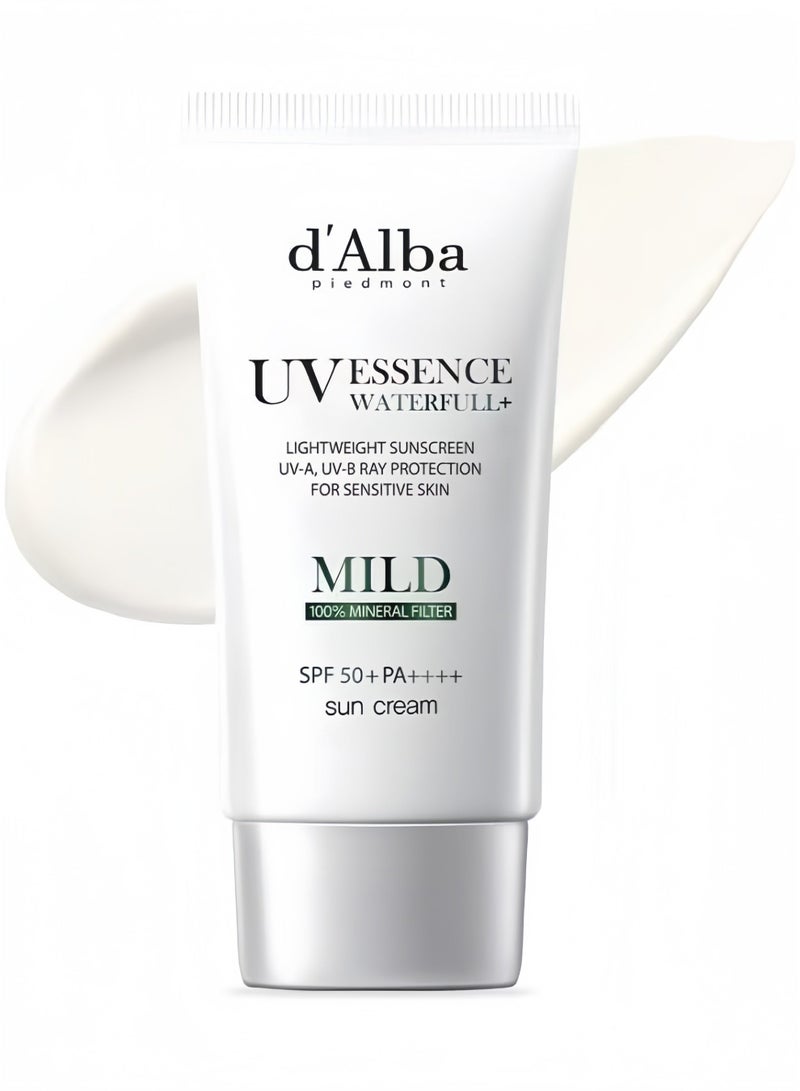 d'Alba White Truffle Waterfull Mild Sunscreen, Vegan, Mineral Sunscreen, SPF 50+ PA++++, Non-Nano Sunscreen Suitable for Sensitive Skin, Gentle & Light Finish, Korean Skincare - Image 1