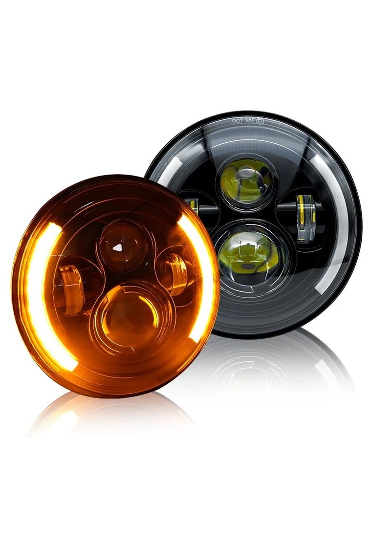 gz auto GZ AUTO 7 Inch Half Ring LED Halo Headlights with Amber Turn Signal, White DRL, High/Low Beam 6500LM, IP67 Waterproof, Built-in Anti-Flicker, Compatible with Jeep Wrangler JK LJ CJ Hummer H1 H2-1 Pair  - Image 1