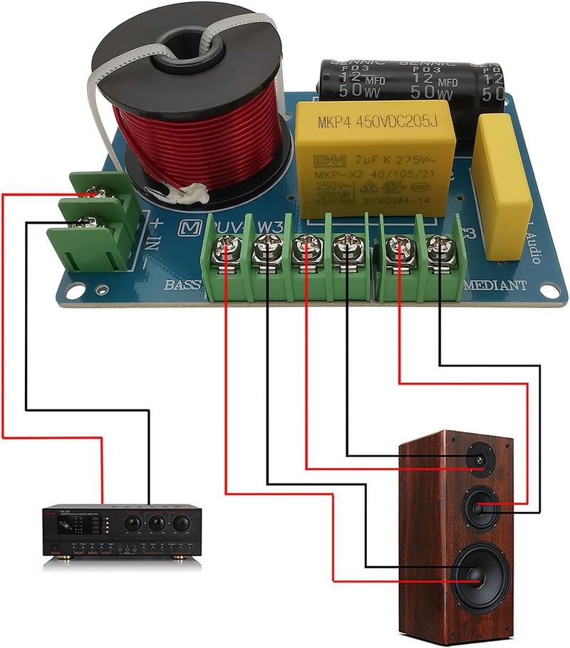 HiQltyla 3 Way Speaker Crossover, PUV-W3 200W Passive Crossover for HiFi Home Audio 4 to 8 Ohm - Image 3
