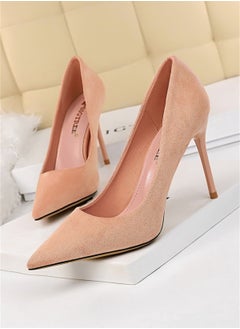 BIGTREE 9cm Fashion Simple Fine Heel Suede Shallow Mouth Pointed High-Heeled Shoes For Women Pink  - Image 1