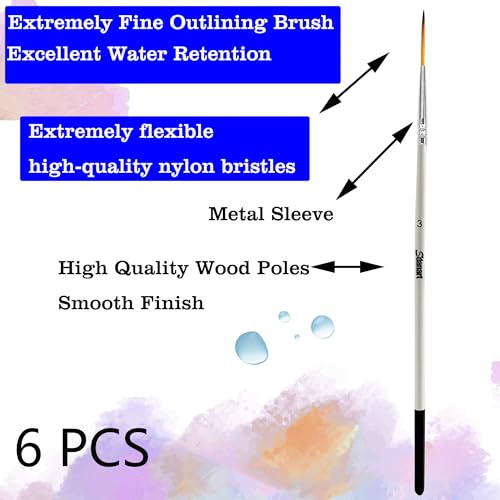 Sdanart Script Liner Paintbrush 6 PCS Highly Flexible Liner Brush Extra Long Fine Point Tip Pinstriping Scroll Outlining Brush for Acrylic Watercolor Oil Gouache - Image 3