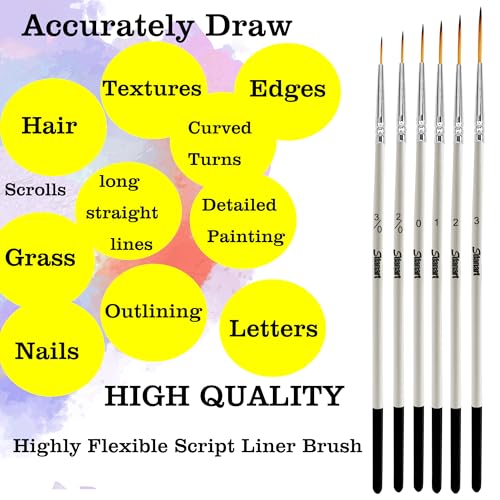 Sdanart Script Liner Paintbrush 6 PCS Highly Flexible Liner Brush Extra Long Fine Point Tip Pinstriping Scroll Outlining Brush for Acrylic Watercolor Oil Gouache - Image 2