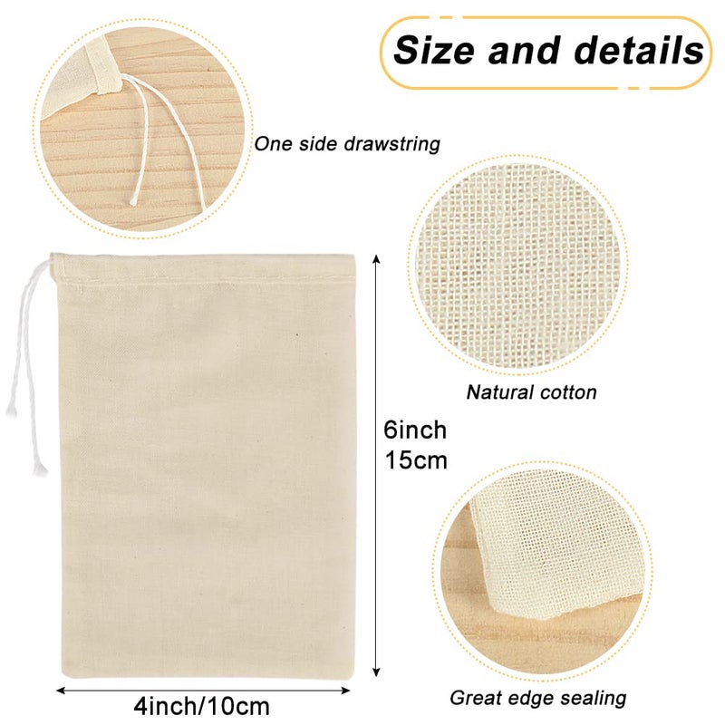 YQL YQL Spice Bags for Cooking 30 Reusable Cotton Bags 4x6 Inch Muslin Drawstring Tea Filter Cheesecloth Strains  - Image 2