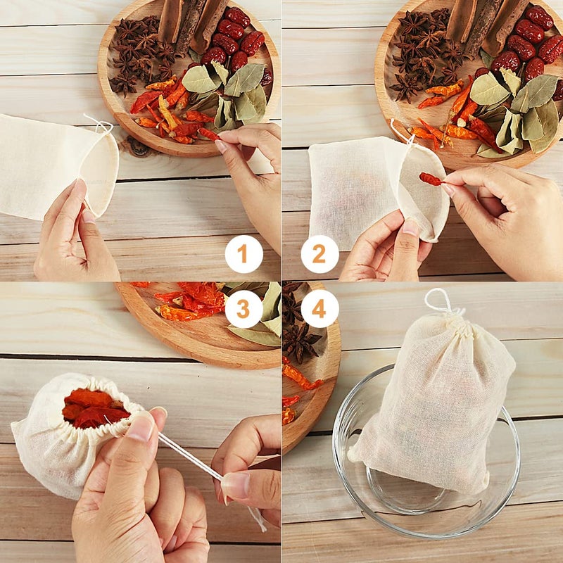 YQL YQL Spice Bags for Cooking 30 Reusable Cotton Bags 4x6 Inch Muslin Drawstring Tea Filter Cheesecloth Strains  - Image 3