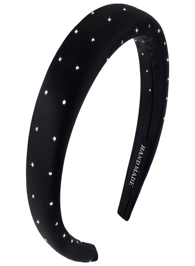 PLwelth Black Padded Headband for Women Girls Sparkle Soft Satin Hairband No Slip Wide Headbands for Thin Thick Hair Vintage Plain Solid Hairband Hoops Trendy Hair Accessories for Party Decor - Image 1